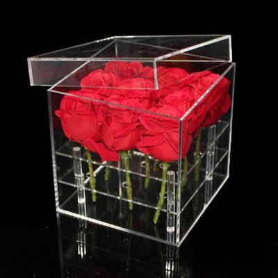 Коробка цветка 9 отверстий акриловая с крышкой, квадратом сохраненная розовая акриловая коробка